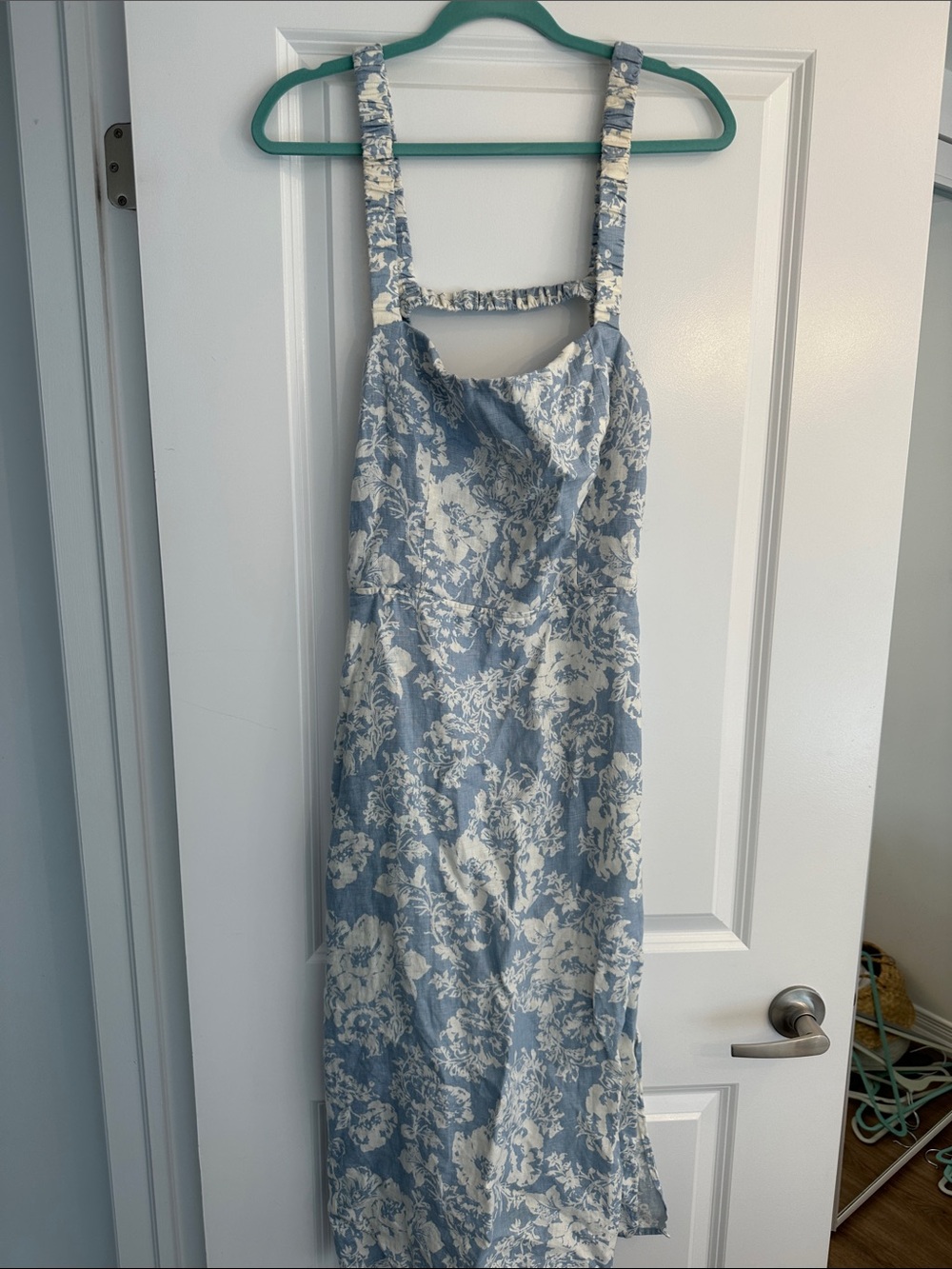 Reformation Blue and White Floral Backless Dress